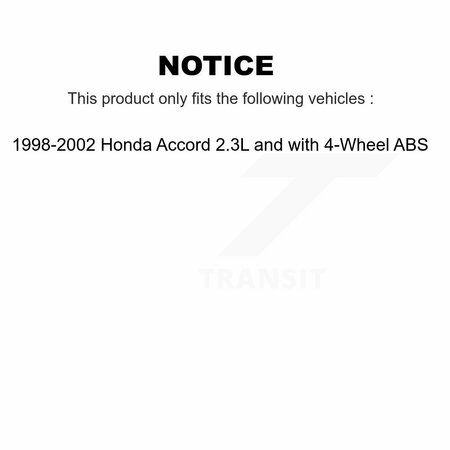 Kugel Front Rear Wheel Bearing & Hub Assembly Kit For 98-02 Honda Accord 2.3L with 4-Wheel ABS K70-101563